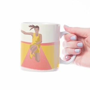 Girl athletics jump mug gift to personalise for female athletics player or athletics coach or athletics christmas gift or birthday gift
