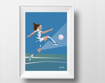 Woman football poster gift illustration for girl or teen soccer player or football coach or football Christmas or birthday gift print art