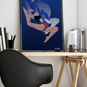 Gymnastics poster gift illustration in blue for gymnast or gym coach or gym christmas or birthday gift or Simone Biles fan or gym print art image 4