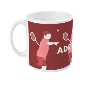 Boy playing badminton mug gift in red for a badminton player or badminton coach or badminton Christmas or badminton birthday gift