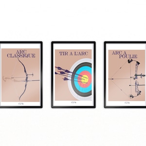 Cadeau lot d'affiches de tir à l'arc pour un cadeau de Noël de tir à l'arc ou un cadeau d'anniversaire d'archer avec une affiche d'arc à poulies, une affiche d'arc classique et une affiche de cible