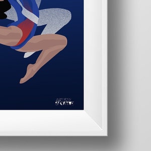 Gymnastics poster gift illustration in blue for gymnast or gym coach or gym christmas or birthday gift or Simone Biles fan or gym print art image 3