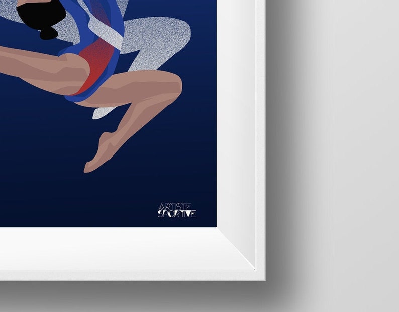 Gymnastics poster gift illustration in blue for gymnast or gym coach or gym christmas or birthday gift or Simone Biles fan or gym print art image 3