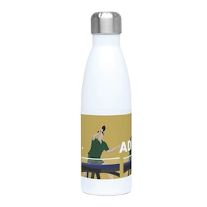 Man playing Table tennis water bottle gift to personalise in red for a ping pong player or table tennis coach or table tennis Christmas