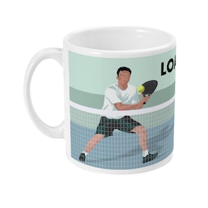Man playing padel mug gift to personalise in red for a padel player or padel coach or padel Christmas or padel birthday gift