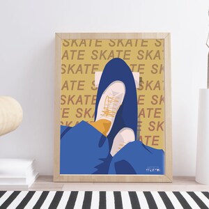 Skateboard poster gift illustration in yellow blue for skateboarder skateboard birthday gift or skateboard christmas gift or skate print art image 4