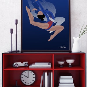 Gymnastics poster gift illustration in blue for gymnast or gym coach or gym christmas or birthday gift or Simone Biles fan or gym print art image 5