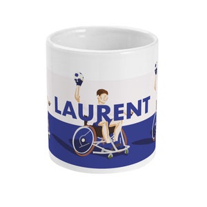 Man wheelchair handball mug to personalise for a para handball player or handball coach or handball Christmas gift or birthday gift