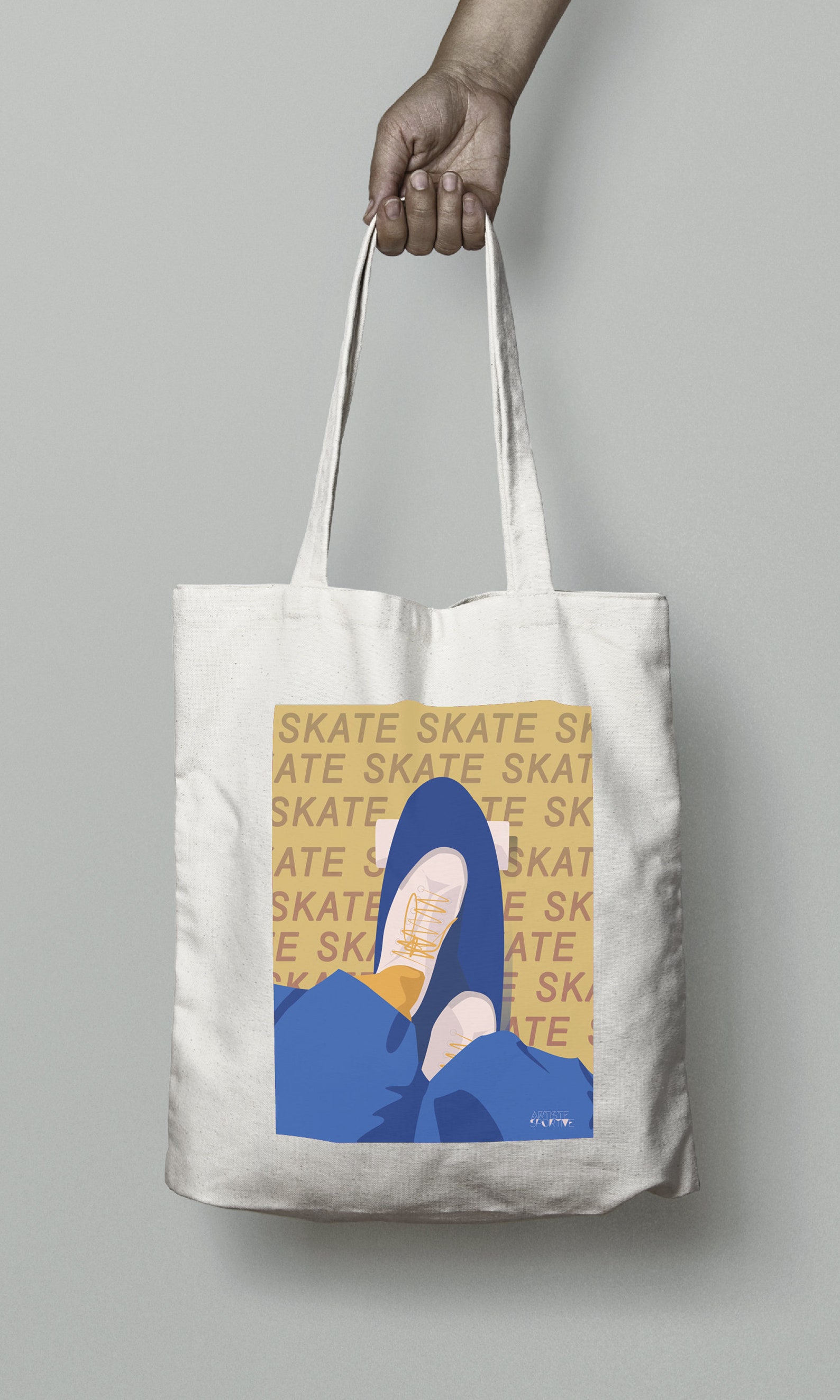 Skateboard Tote Bag Gift in Yellow Blue for Skateboarder Etsy