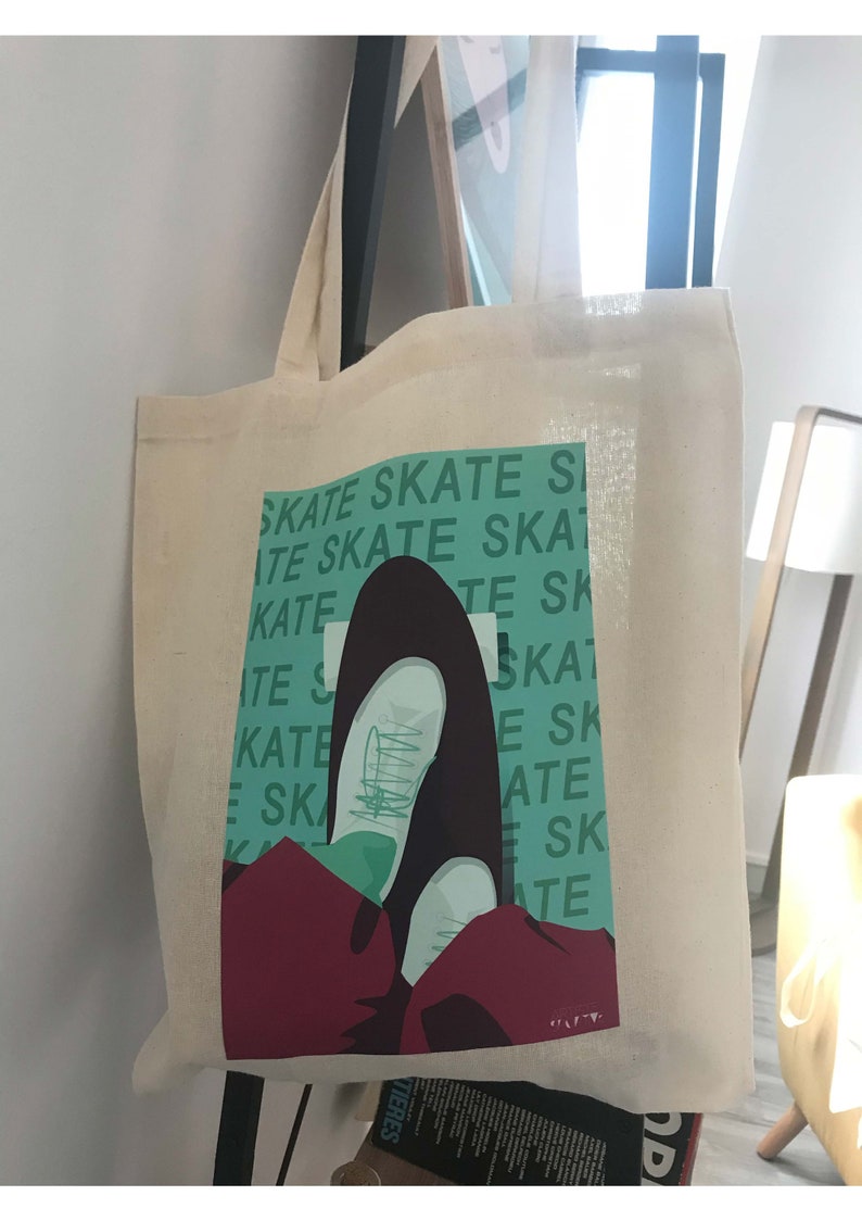 Skateboard Tote Bag Gift in Red Green Pink for Skateboarder Skateboard