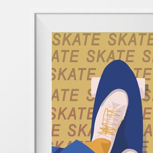 Skateboard poster gift illustration in yellow blue for skateboarder skateboard birthday gift or skateboard christmas gift or skate print art image 2