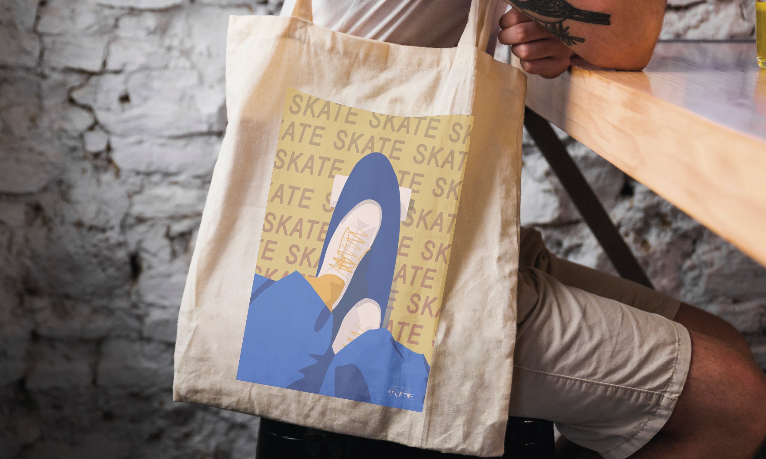 Skateboard Tote Bag Gift in Yellow Blue for Skateboarder Etsy