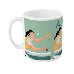 Table tennis woman mug gift to personalise in red for a ping pong player or table tennis coach or table tennis Christmas or birthday gift