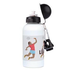 Woman playing badminton aluminium water bottle to personalise for badminton gift or bithday or chrismas gift for badminton addict