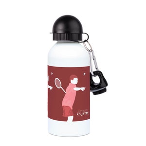 Boy playing badminton aluminium water bottle to personalise for badminton gift or bithday or chrismas gift for badminton addict