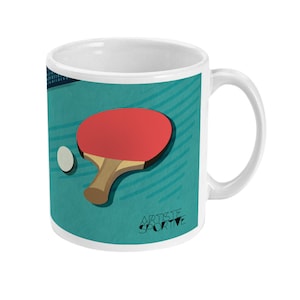 Table tennis racket on table mug gift to personalise in red for a ping pong player or table tennis coach or table tennis Christmas