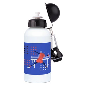 Blue table tennis aluminium water bottle to personalise for ping pong gift or father day or mother day or christmas