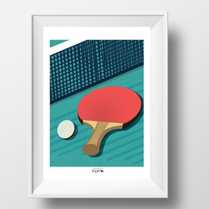 Table tennis racket poster gift illustration for ping pong player or table tennis coach or table tennis Christmas