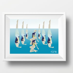 Synchroonzwemmen poster cadeau illustratie voor gesynchroniseerde zwemmer verjaardag of kerstcadeau of zwemcoach of zwemmen printkunst