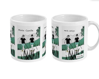 Nordic Walking Tasse mit zwei Wanderern zum Personalisieren - perfektes Geschenk für einen Wanderfreund - ideal zum Geburtstag, Weihnachten