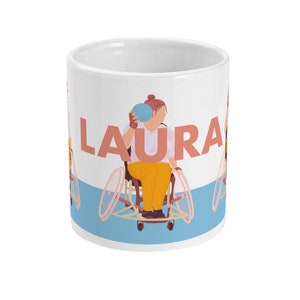 Woman wheelchair handball mug to personalise for a para handball player or handball coach or handball Christmas gift or birthday gift