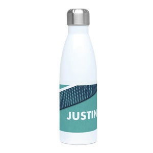 table tennis racket on table water bottle gift to personalise in red for a ping pong player or table tennis coach or table tennis Christmas