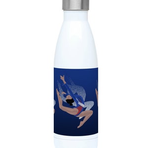 Gymnastics water bottle gift to personalise in blue for a teen gymnast or gym coach or gym christmas gift birthday gift or Simone Biles fan image 2