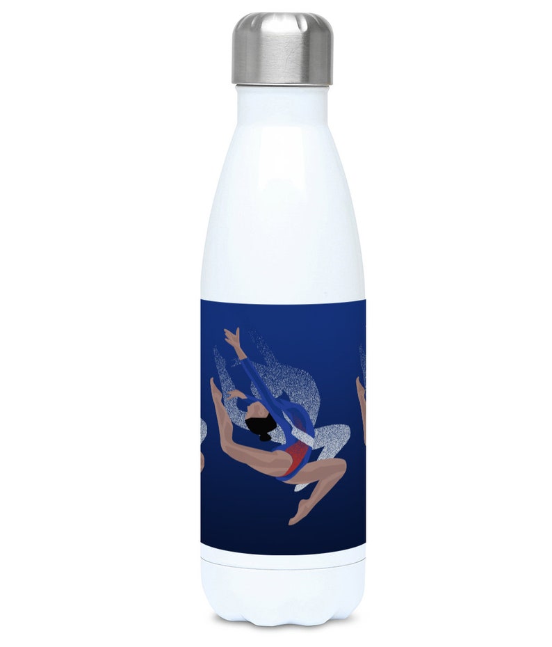 Gymnastics water bottle gift to personalise in blue for a teen gymnast or gym coach or gym christmas gift birthday gift or Simone Biles fan image 2