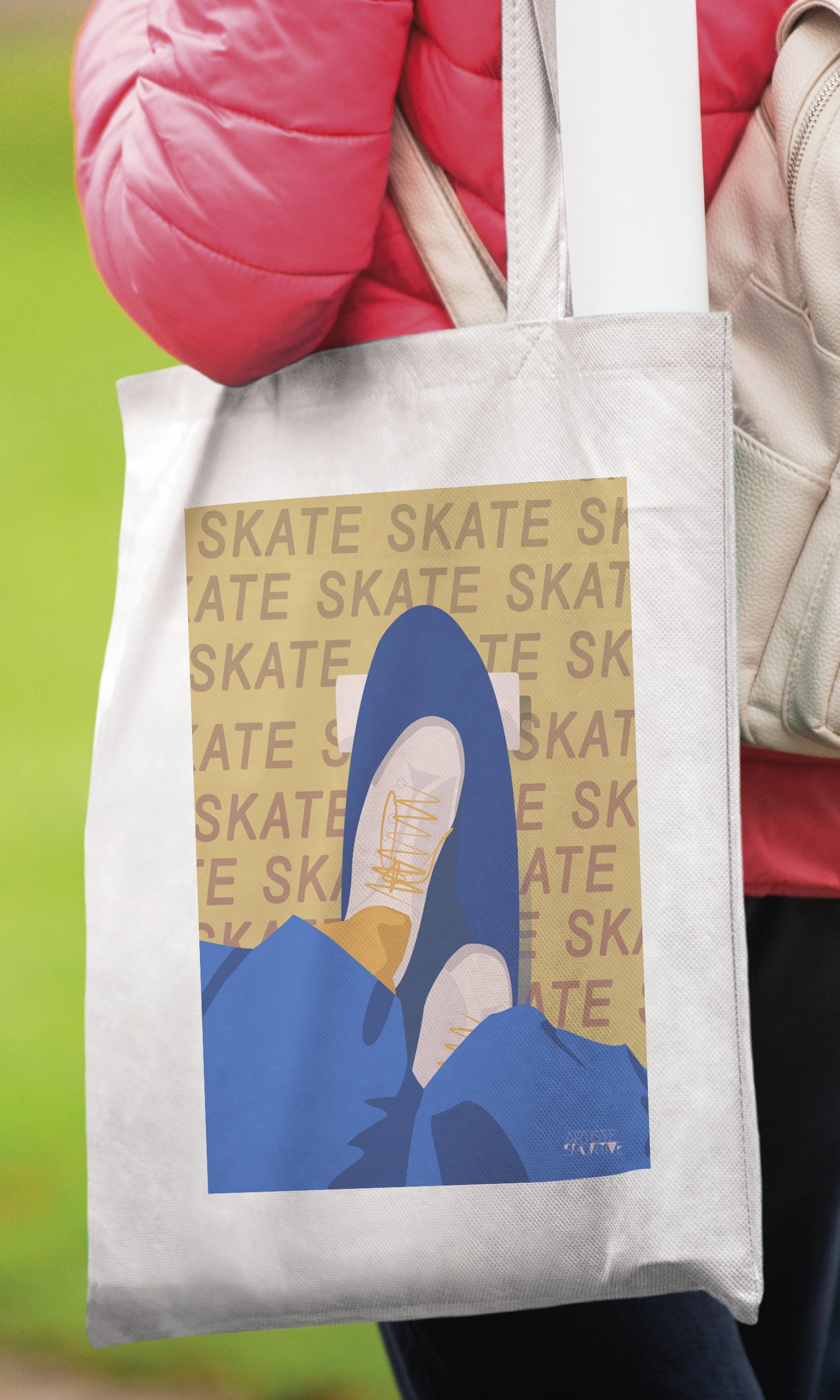 Skateboard Tote Bag Gift in Yellow Blue for Skateboarder Etsy