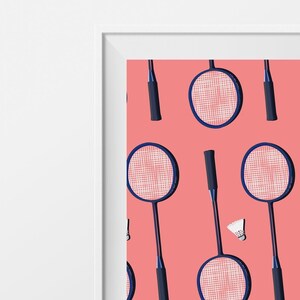 Badminton poster gift illustration for female or male badminton player or badminton coach or badminton Christmas birthday gift or print art image 2