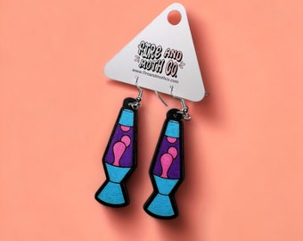 Lava Lamp Earrings, Retro Statement Earrings, Wood Cut Earrings, Laser Cut Earrings, Painted Earrings, Aesthetic earrings, Retro Inspired