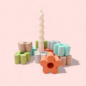 Retro Candle Stick Holder, Floral Candle Holder, Flower Candle Holder, Retro Home Decor, Concrete Candle Holder, Jesmonite Candle Holder