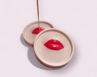 Lips Incense Holder, Unique Funky Home Decor, Concrete Jesmonite Decor, Hand painted Incense Holder, Aesthetic Home Decor, Colorful Home