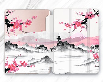 Custodia per iPad Pro 13, 12,9, 11, 10,5 pollici 2024 con motivo Sakura giapponese / Custodia per Mountain Mini 7, 6, 5, 4 pollici / Custodia per Sakura Air acquerello 5, 4, 3, 2 pollici / Custodia per iPad 9,7, 10,2, 10,9 pollici 11 pollici Cina
