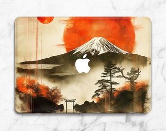 Fujiyama Mountain Macbook Pro 16 14 15 Zoll Aquarell Japan Sakura M1 M2 M3 Air 15 13 11 Kunststoffhülle Asiatisches Poster Red Sun Art Retina Cover