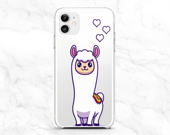 Cute Lama iPhone 15 Pro Max 14 13 12 11 X xr xs Alpaca Case Samsung S24 S23 S22 Ultra Plus FE Kawaii Animals Gift Pixel 8 7a 7 6a 6 5a Heart