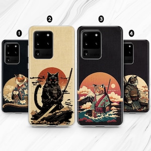 Samurai Cat iPhone 16 15 Pro Max 14 13 12 case / Cute Black Kitten Samsung 24 23 22 Plus Ultra / Japan Ninja Anime Manga Google Pixel 9 8 7