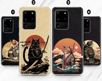 Samurai Cat iPhone 16 15 Pro Max 14 13 12 case / Cute Black Kitten Samsung 24 23 22 Plus Ultra / Japan Ninja Anime Manga Google Pixel 9 8 7