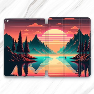 Pixel Art Mountain iPad Pro 13 12.9 11 10.5 2024 Case / Retro Sun Mini 7 6 Air 5 4 / Forest Lake iPad 9.7 10.2 10.9 / Glitch Nature 10th 9th