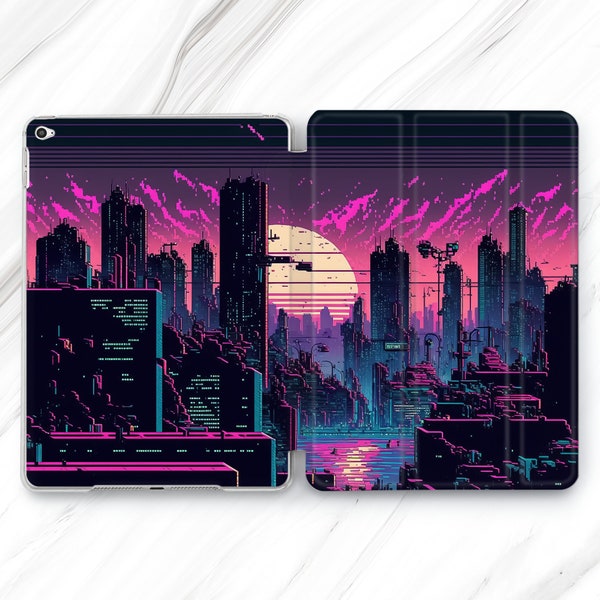 Retro Vintage Anime Manga Tokyo Street iPad Pro 12.9 11 10.5 Case Cyberpunk Japan Pixel art iPad Mini 6 Air 5 4 3 2 iPad 9.7 10.2 10.9 10th