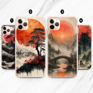 Coque pour iPhone Mont Fujiyama : aquarelle d&#39;art asiatique