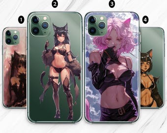 Coque de portable transparente Anime Catgirl : iPhone, Samsung, Pixel
