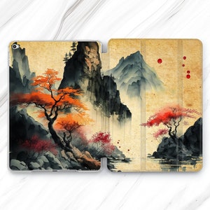 Japan art iPad Pro 13 12.9 11 10.5 2024 Case / Watercolor China Mountain iPad Mini 7 6 Air 5 4 / Chinese iPad 9.7 10.2 10.9 10th 9th Minimal