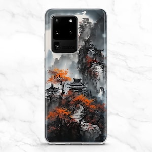 Étui pour portable aquarelle Japon : paysage de cascade de montagne
