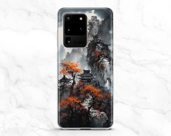 Japanese Watercolor case iPhone 15 Pro Max 14 13 12 11 X xr xs Mountains Lake Samsung S24 S23 S22 FE Ultra Plus Note Google Pixel 8 7 6 Bird