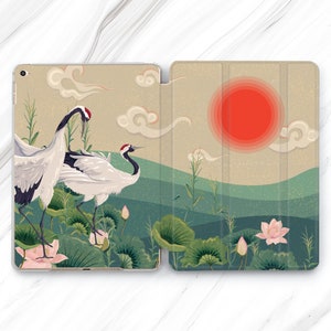 Japan Stork Art iPad Pro 13 12.9 11 10.5 Case / Lotus Mini 7 6 / Watercolor Heron iPad Air 5 4 / China iPad 9.7 10.2 10.9 / Red Sun 10th 9th