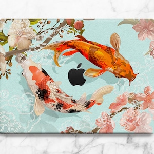 Koi Fisch Japan Kunst Kunst Macbook Pro 16 14 / M4 M3 Air 15 13 11 / Japanische Sakura Hülle / Niedliche Porzellanmalerei Retina / Kawaii Hülle