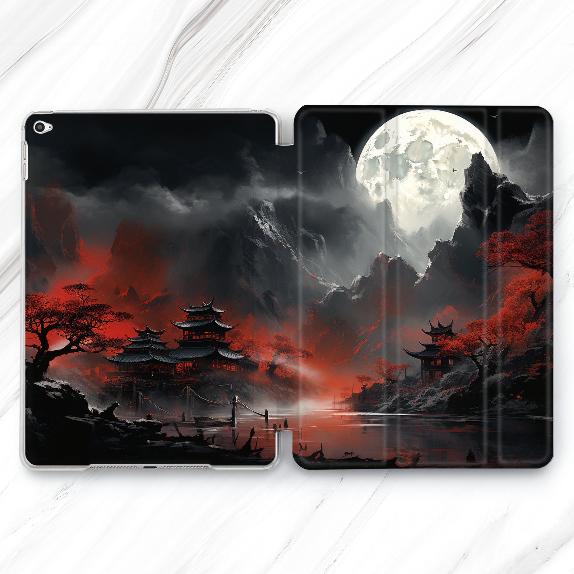 Japanese Moon Art iPad Case: Watercolor Mountain Sakura - Etsy