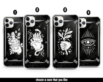 Schwarze Tarot-Kartenhülle iPhone 15 Pro Max 14 13 12 11 X xs Magic Occultt Samsung S24 S23 S22 Plus Ultra Mystical Snake Hand Eye Potion Pixel 8