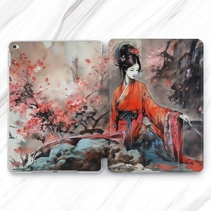 Japan art iPad Pro 13 12.9 11 10.5 2024 Case / Drawing Woman Mini 7 6 Air 5 4 / Watercolor China iPad 10.2 10.9 11th / Minimal Chinese Tree
